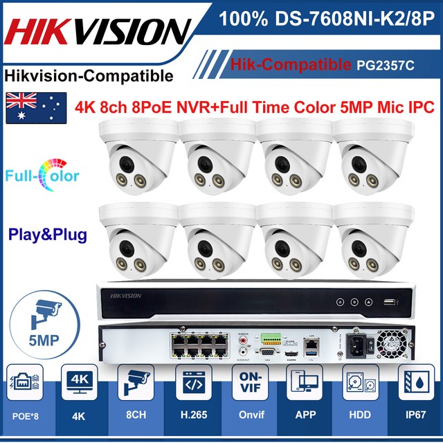 Hikvision 4K 8CH POE Full Time Color CCTV System 5MP MIC IP67 WDR IP Camera Kit Hikvision 4K 8CH POE Full Time Color CCTV System 5MP MIC IP67 WDR IP Camera Kit