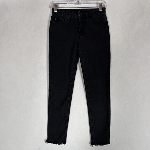 Kancan Skinny Ankle Jeans Womens Size 25 Black Denim Stretch Mid-Rise Raw Hem
