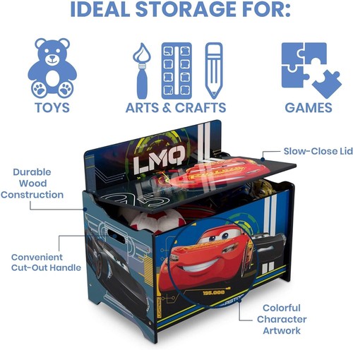Disney Cars Large Toy Box Storage Organiser Delta Children Furniture Chest - Picture 2 of 7