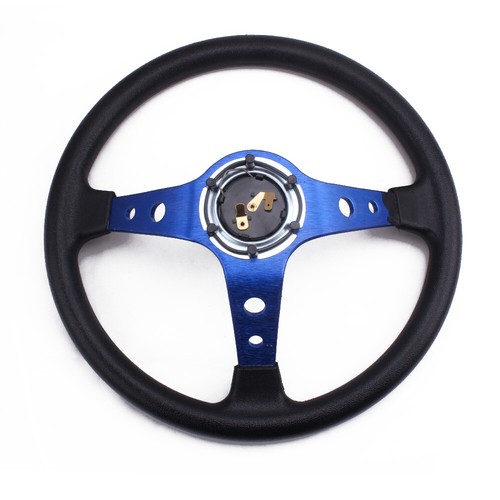 14" 6 Hole Drifting Racing Steering Wheel +Quick Release Adapter Blue Aluminum - Picture 4 of 12