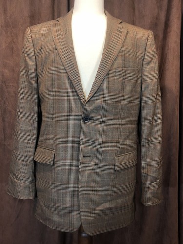 Nordstrom Wool Blazer Jacket Loro Piana Super 130s Houndstooth Plaid Brown 42R - Picture 1 of 8