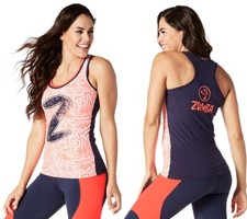 Zumba Beach Baller Racerback Tank Top - Indigo Blue  Orange  XS L XL XXL