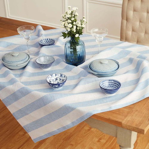 Solino Home 100% Pure Linen Table Throw for Summer Dining Kitchen, Cabana Stripe - Picture 25 of 42