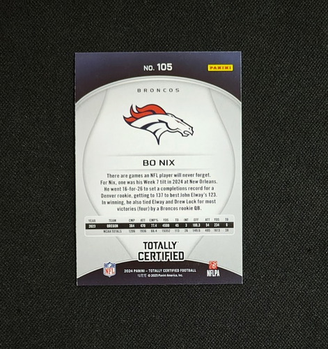 2024 Totally Certified - Bo Nix Rookie Mirror Purple Parallel - Broncos RC QB - Picture 9 of 11
