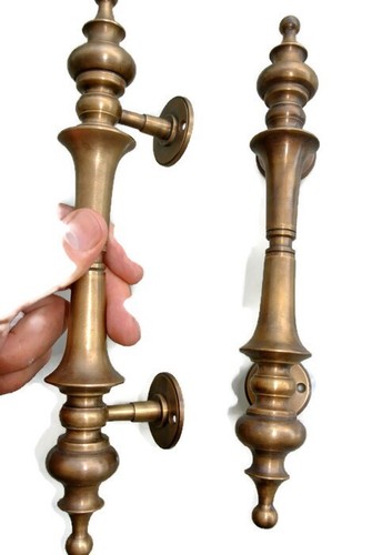 3 light large DOOR handle pulls solid SPUN brass vintage aged old style 12 " - Bild 3 von 21