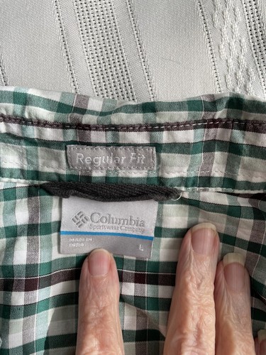 Mens Columbia Regular Fit Short Sleeve Plaid Button Down Size L Green Brown - Picture 4 of 5