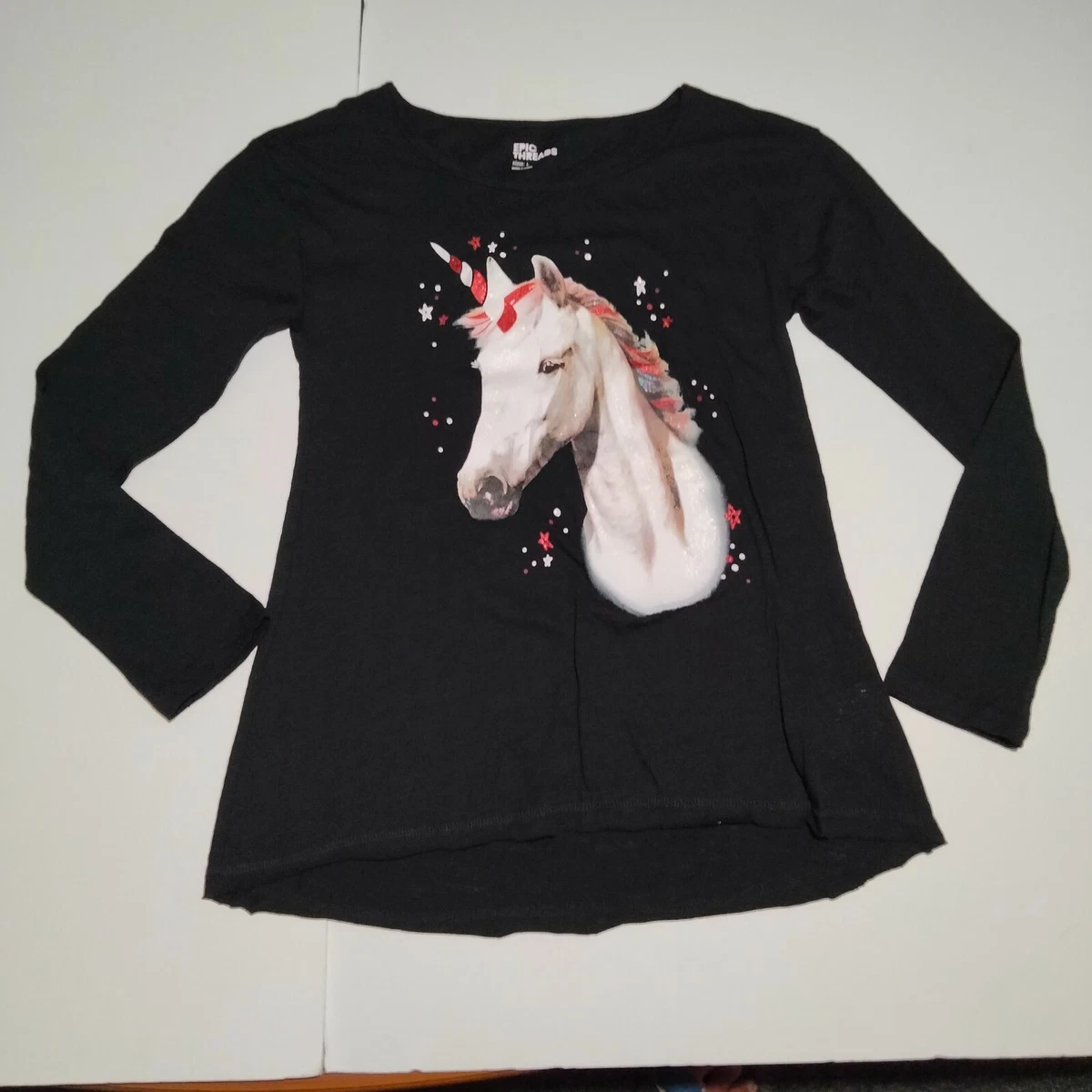 Epic Threads Black Unicorn Long sleeve shirt Large Junior