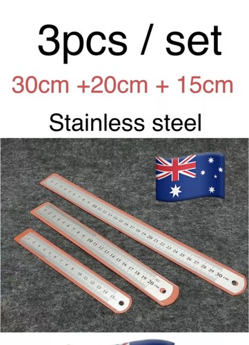 3pcs /Set Metal Ruler Stainless Steel Double Sided 15CM 20CM 30CM School Office - Picture 2 of 7