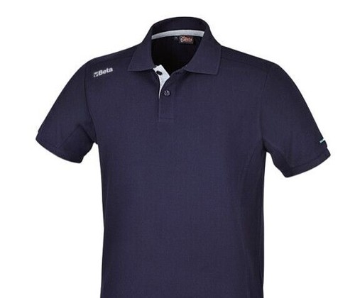 Polo Beta 2 bottoni in cotone 200g blu con inserti grigi - 9534B0 - Bild 3 von 3