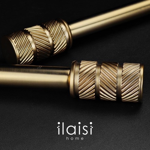 1-1/8 Inch Diameter Antique Gold Curtain Rods with Knurl Design Finial, 72-14... - Picture 2 of 9