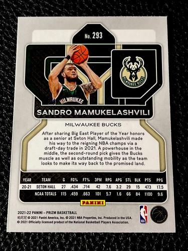 2021-22 Panini Prizm Basketball #293 Sandro Mamukelashvili Rc - Bucks - Bild 2 von 2
