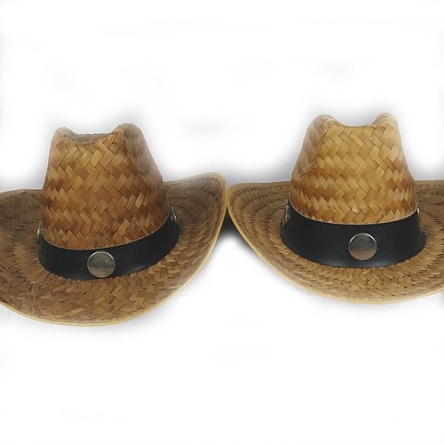 2 sombreros de paja vaqueros occidentales vintage talla pequeña 21" sin marca - Imagen 1 de 6