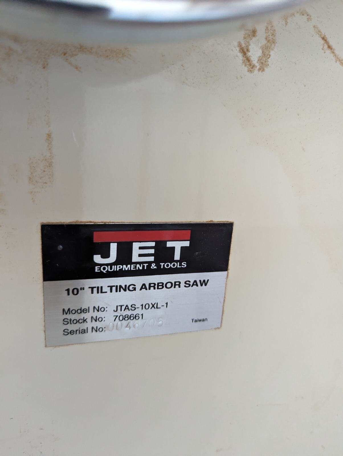 JET JTAS10XL1 TILTING ARBOR SAW 10" Special Edition Excellent