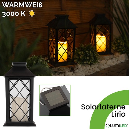 LUMILED Solar Laterne LED Solarlampe mit Kerze Flamme Schwarz Weiß Patina - Bild 12 von 71