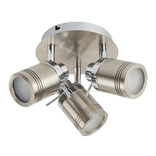 3 Lights LED Satin Silver Finish Bathroom Spot Light Ceiling Fitting Spotlight - Picture 2 of 2