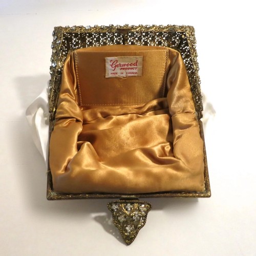 Vintage Antique Purse with Jewel Encrusted Frame Rhinestone White Satin - Picture 9 of 9