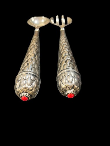Servizio da Insalata Vintage Midcentury Cucina Decorativo Placcato Argento Forchetta Cucchiaio - Foto 3 di 8