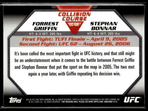 2011 Topps UFC Moment of Truth Forrest Griffin Stephan Bonnar Collision Cours HS - Picture 2 of 2