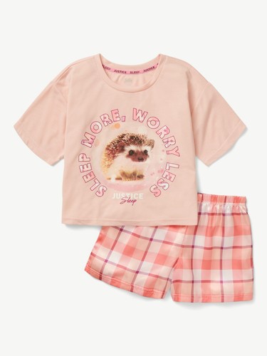 Justice GIRL'S PLUS ( L 12p-14p Short Sleeve and Plaid Short, 2-Piece Pajama Set - Picture 1 of 4