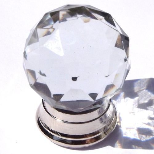 Glass / Cut glass small round crystal clear pull knobs with chrome base - Picture 1 of 7