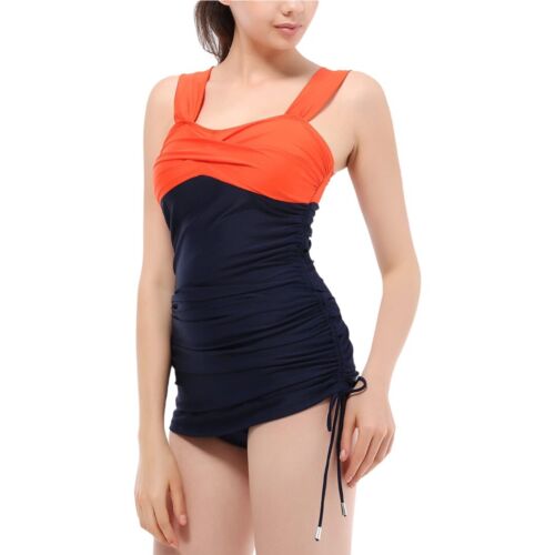 ADFOLF Retro Sexy Colorblock Open Back Two Piece Swim Suit Orange/Navy Size 2XL - Picture 3 of 10