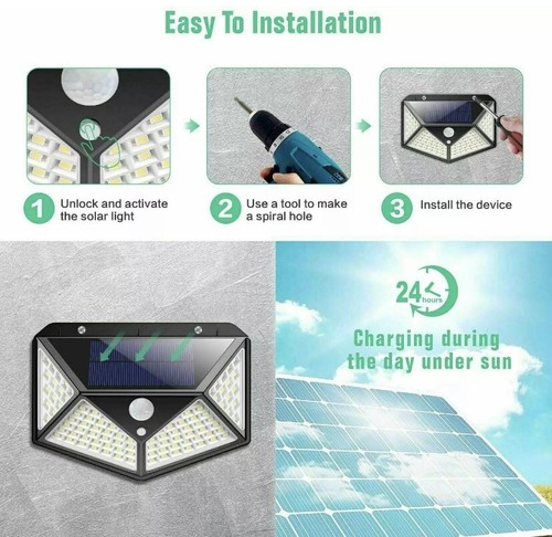 2PZ PANNELLO SOLARE FARETTO LED CON SENSORE DI MOVINENTO FARETTI ESTERNO 100 LED - Foto 6 di 11