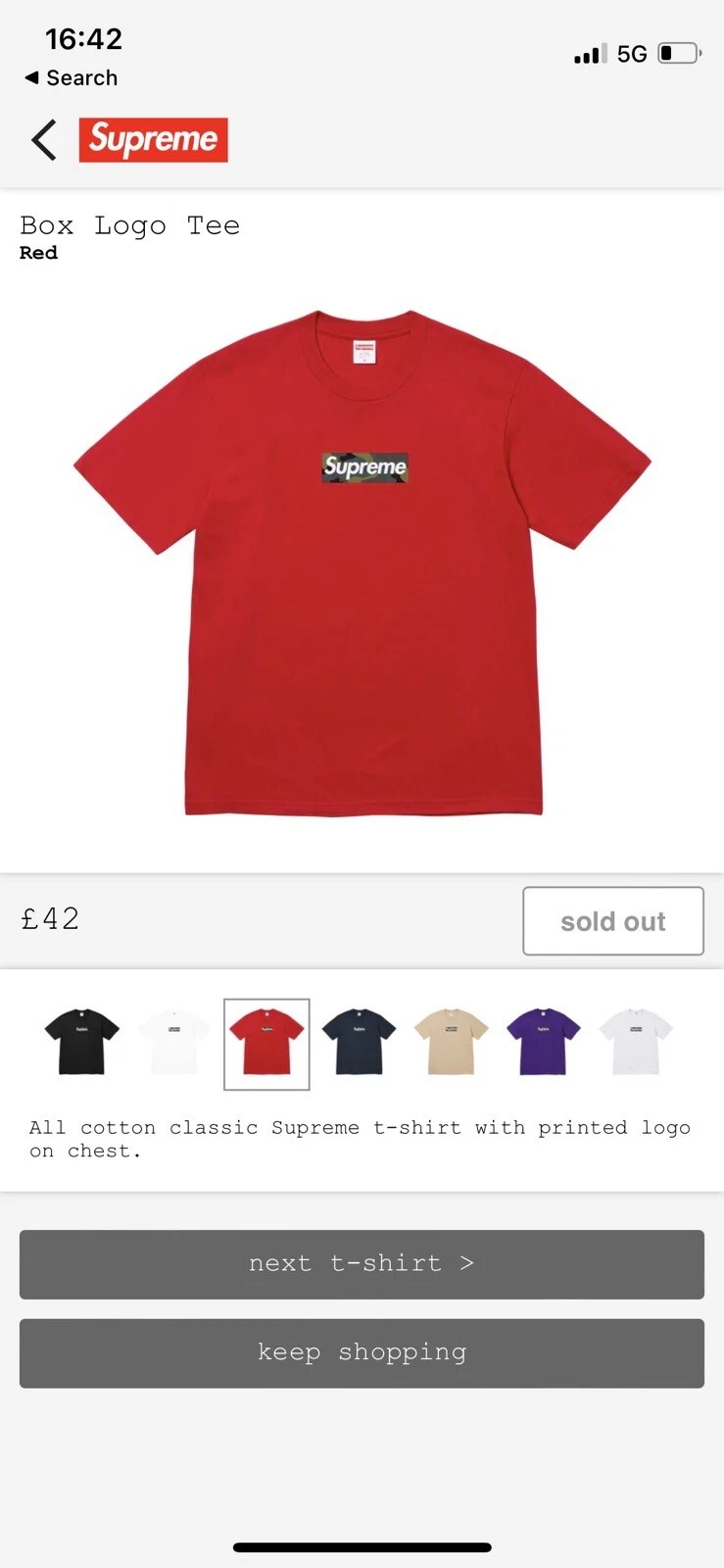 supreme boite logo t shirt camouflage rouge petit