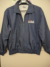 FILA Jacket Mens L Blu Full Zip Windbreaker High Neck Lined Oversize VTG 80s 90s