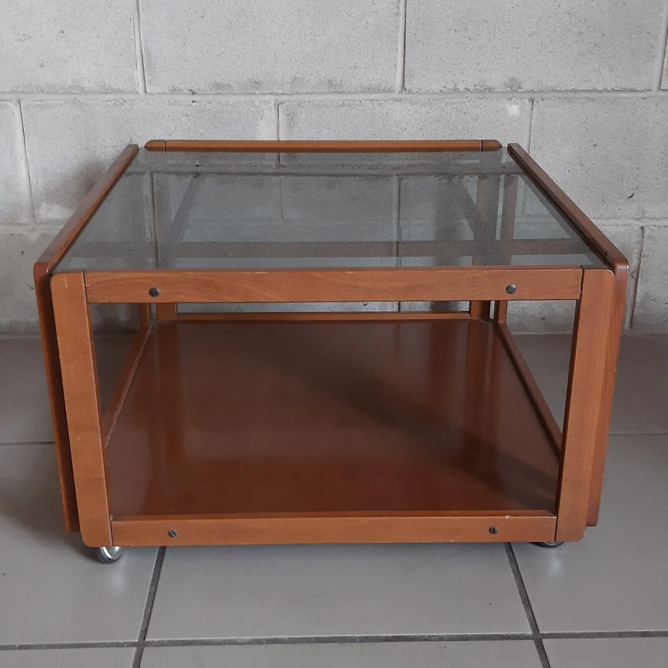 Table Basse Carrée En Bois Et Verre Design Busnelli Modernisme 1970 - Photo 2/4