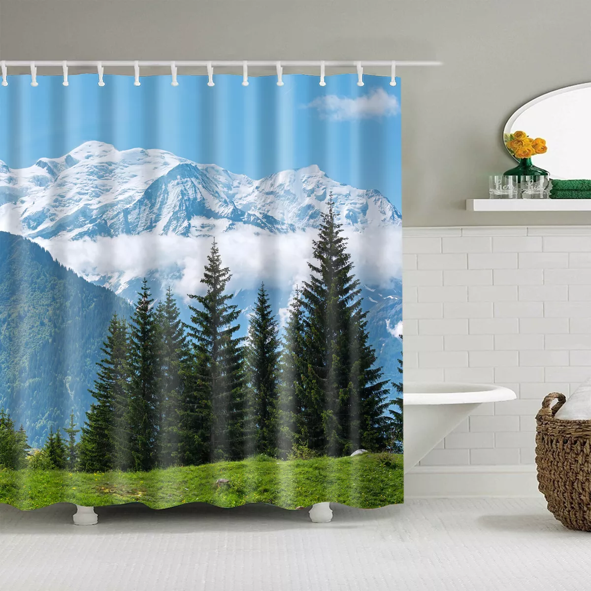 Forest Snow Mountain Shower Curtain for Bathroom with Hooks Waterproof  Decor