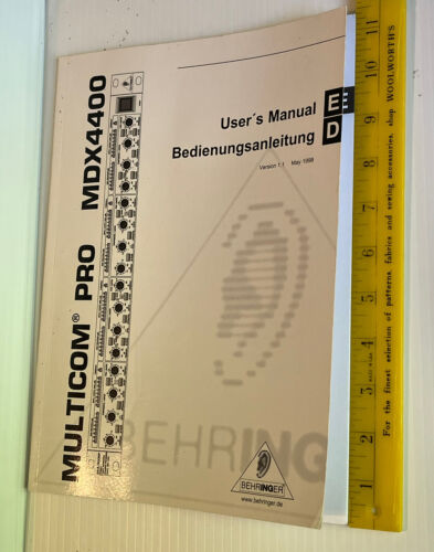 Behringer Multicom Pro MDX4400 Original Owners Manual GERMAN & ENGLISH Vtg 1998 - Picture 3 of 3