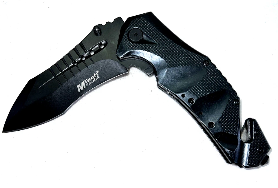 Faca dobrável de resgate MTech MT-A845 cortador de cinto de segurança disjuntor de vidro preto - Imagem 2 de 4