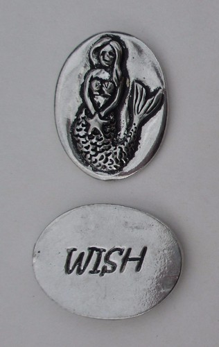4JD Wish mermaid basic spirit HANDCRAFTED PEWTER POCKET TOKEN CHARM coin - Picture 1 of 7