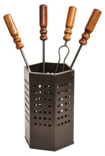 Kit Camino de Hierro Forjado, H 50 CM 4 Pzas. Tenazas, Brosse, Cuchara, Poker