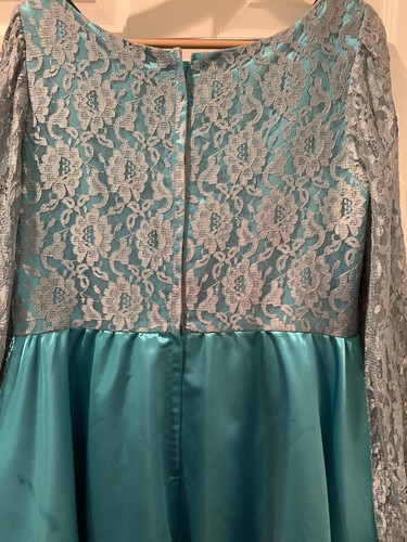 Vtg Handmade Womens Evening Gown Estimated M / L Lace Aqua Blue Turquoise Silver - Bild 18 von 21