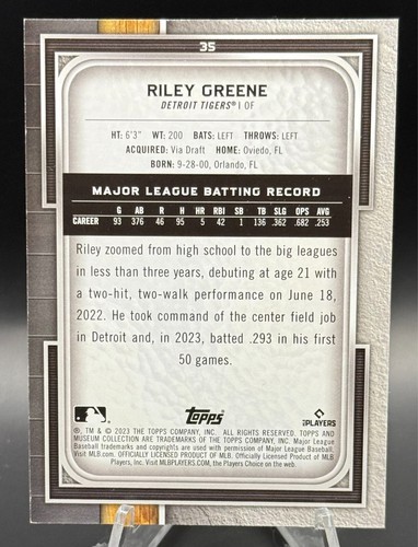 2023 Topps Museum Collection - Riley Green Bronze RC - Detroit Tigers #35 - Picture 2 of 2