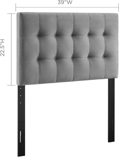 Modway Lily Biscuit Tufted Twin Performance Velvet Headboard, Gray - Picture 7 of 8