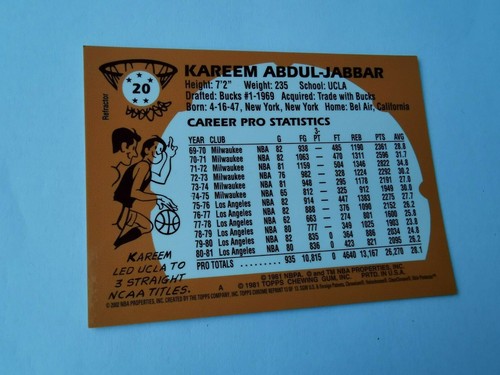 KAREEM ABDUL-JABBAR 01/02 Topps Chrome Reprint #20 REFRACTOR -  MILWAUKEE BUCKS - Bild 2 von 2