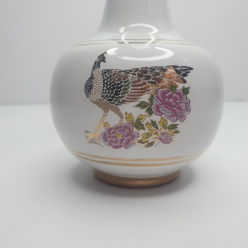 Vintage NEOFITOU Greek Ceramic Vase White and 24K Gold Hand Painted Peacock - Picture 7 of 20