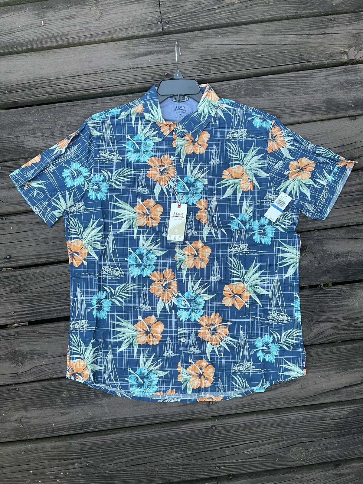 NEW IZOD MENS SIZE XL HAWAIIAN SALTWATER CHAMBRAY POSEIDON SHIRT MSRP ...