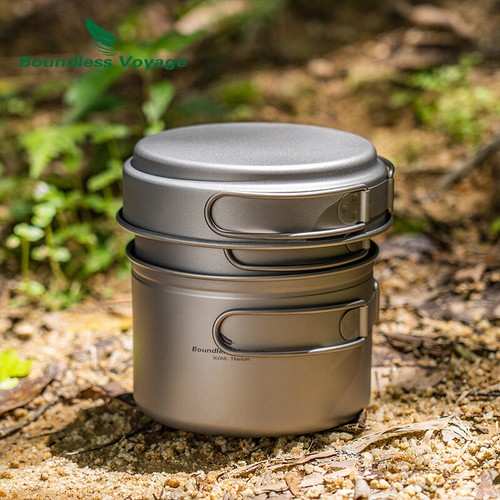 Titanium Pot Pan Set Outdoor Camping Small Cookware with Folding Handle - Picture 7 of 11