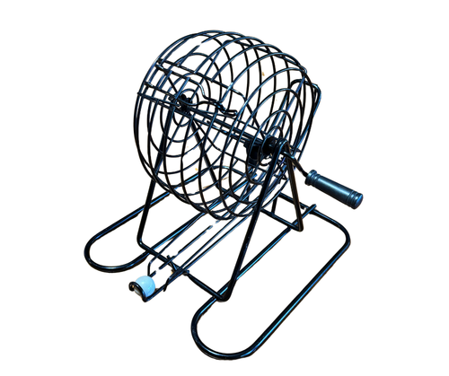 Metal Bingo Ball Tumbler Cage Roller Black Wire Frame 8" Raffle Game Used - Picture 3 of 7