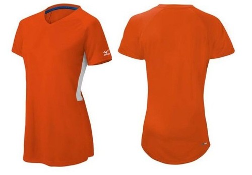 Mizuno Girls Comp Ss V-Neck Jersey, Orange/White, Sz. L - Picture 1 of 9