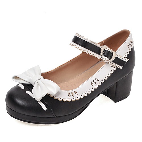 Mary Jane Damen-Pumps süß Lolita Schuhe Schleife quadratischer Absatz Knöchelriemen Schuhe - Bild 14 von 17