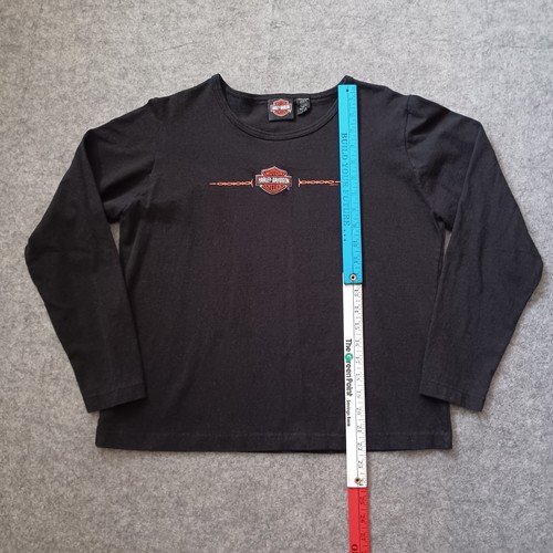 Vtg Harley Davidson Womens T Shirt M Black Embroidered Logo Long Sleeve 2003 Y2K - Picture 7 of 15