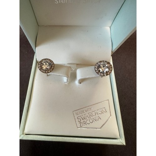 Kiera Couture Sterling Silver Stud Earrings Made With Swarovski Zirconia - Picture 3 of 6