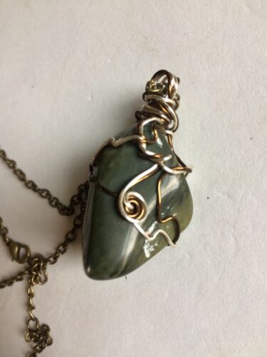Green Jasper Hand Wire Wrapped Stone Bronze And Silver Handcrafted item - Picture 8 of 10