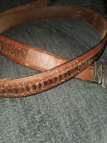 Tony Lama Real Leather Western Belt size 42 with Sterling and 14kt Belt Buckle.. - Bild 6 von 11