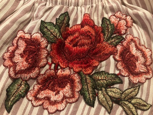 PINK LEMONADE Crop Top Off Shoulder Stripes & Embroidered Floral Size Small - Picture 4 of 6