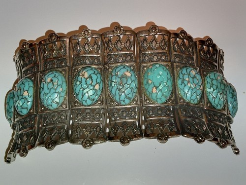 Vintage Navajo Silver & Turquoise Cuff Bracelet 6"